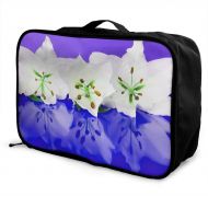 Edward Barnard-bag White Flowers With Blue Background Travel Lightweight Waterproof Foldable Storage Carry Luggage Large Capacity Portable Luggage Bag Duffel Bag