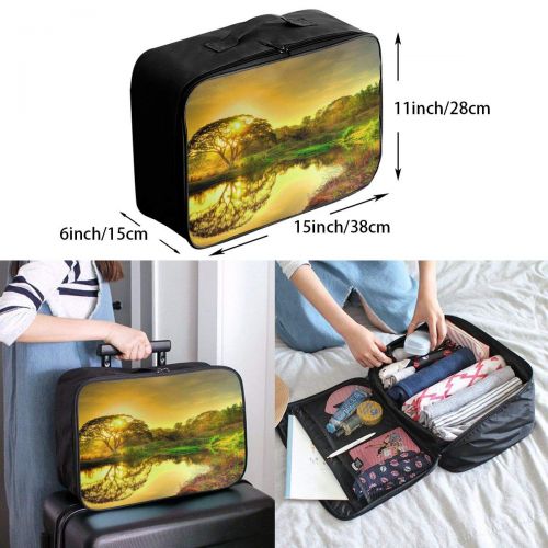  Edward Barnard-bag Sunset Pond Trees Landscape Travel Lightweight Waterproof Foldable Storage Carry Luggage Large Capacity Portable Luggage Bag Duffel Bag