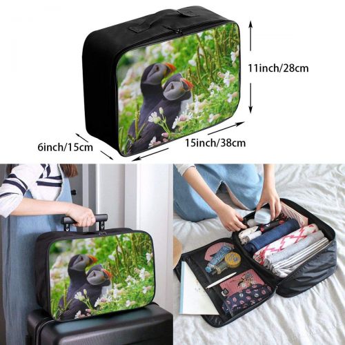  Edward Barnard-bag Puffin Couple Flowers Dew Travel Lightweight Waterproof Foldable Storage Carry Luggage Large Capacity Portable Luggage Bag Duffel Bag