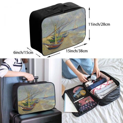  Edward Barnard-bag Van Gogh Fishing Boats On The Beach At Saintes-Maries Travel Lightweight Waterproof Foldable Storage Carry Luggage Large Capacity Portable Luggage Bag Duffel Bag