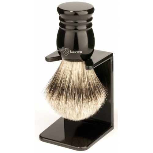  Edwin Jagger 1ej257sds Traditional English Super Badger Hair Shaving Brush Faux Ivory Medium With Drip Stand, Ivory, Medium