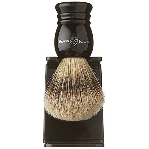  Edwin Jagger 1ej257sds Traditional English Super Badger Hair Shaving Brush Faux Ivory Medium With Drip Stand, Ivory, Medium