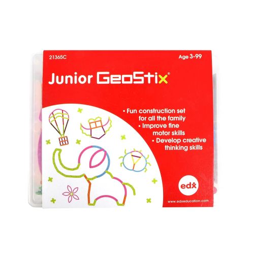  Edx Education Junior GeoStix - In Home Learning Toy for Early Math and Creativity - 200 Multicolored Construction Sticks - 30 Double-Sided Activity Cards - Geometric Manipulative