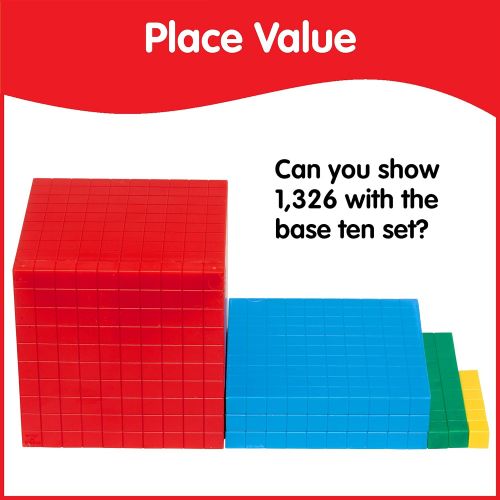  Edx Education Four Color Plastic Base Ten Set - in Home Learning Manipulative for Early Math - Set of 121 - Teach Kids Number Concepts, Place Value and Volume