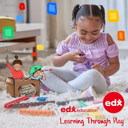  Edx Education Four Color Plastic Base Ten Set - in Home Learning Manipulative for Early Math - Set of 121 - Teach Kids Number Concepts, Place Value and Volume