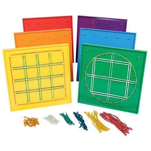  edxeducation-7748 Double-Sided Geoboards - 5 x 5 Grid/24 Pin Circular Array - Set of 6 - Includes Rubber Bands - Ideal for Ages 5+ - Geometry Math Manipulative - Teach Angles and S