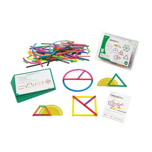  Edx Education GeoStix Deluxe Set - Learn Geometry with 100 Flexible Construction Sticks - Includes 2 Protractors and 16 Activity Cards - Manipulative for Math, Art and Fine Motor S