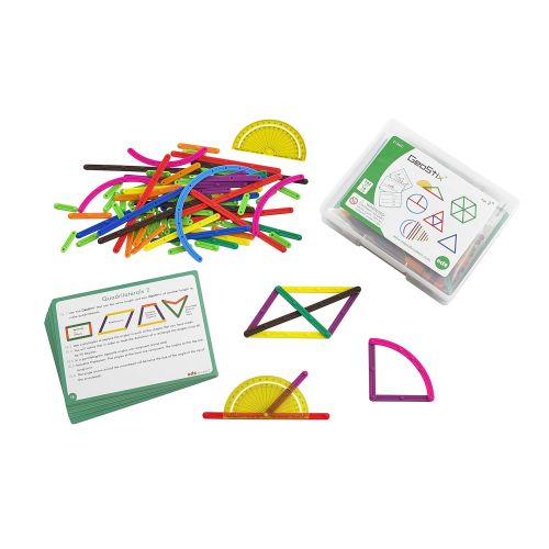  Edx Education GeoStix Deluxe Set - Learn Geometry with 100 Flexible Construction Sticks - Includes 2 Protractors and 16 Activity Cards - Manipulative for Math, Art and Fine Motor S