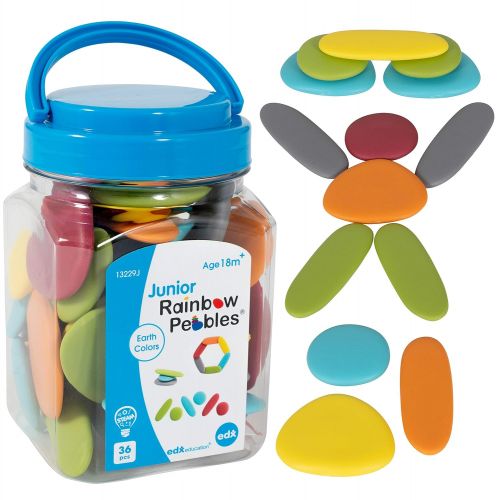  edx education Junior Rainbow Pebbles - Earth Colors - Mini Jar - Ages 18M+ - Sorting and Stacking Stones - Early Math Manipulative for Children - First Counting and Construction To