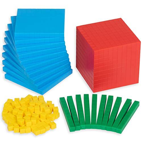  Edx Education Four Color Plastic Base Ten Set - in Home Learning Manipulative for Early Math - Set of 121 - Teach Kids Number Concepts, Place Value and Volume