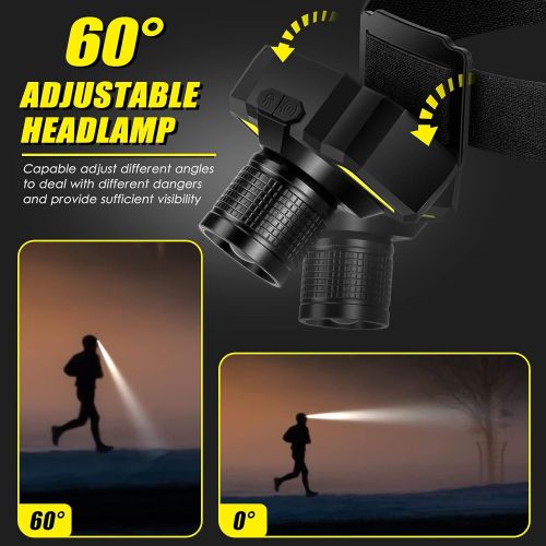  Headlamp Flashlight, EECOO Rechargeable LED Head Lamp, Super-Bright Zoomable Waterproof Headlight, with 6 Modes and Adjustable Headband, Perfect for Outdoors Camping, Hiking, Runni