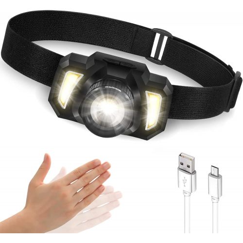  Headlamp Flashlight, EECOO Rechargeable LED Head Lamp, Super-Bright Zoomable Waterproof Headlight, with 6 Modes and Adjustable Headband, Perfect for Outdoors Camping, Hiking, Runni