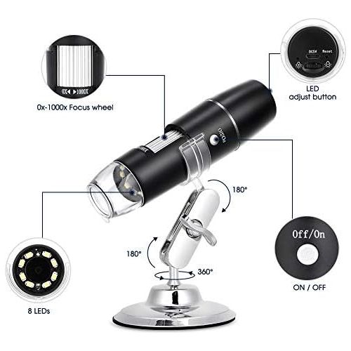  [아마존베스트]EECOO Microscope Camera Digital Wifi Microscope HD 0.3MP Kids Camera 1000X Magnification Magnification Endoscope with 8 LEDs for Child, Students, Engineers