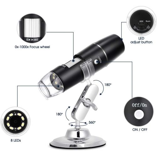  [아마존베스트]EECOO Microscope Camera Digital Wifi Microscope HD 0.3MP Kids Camera 1000X Magnification Magnification Endoscope with 8 LEDs for Child, Students, Engineers