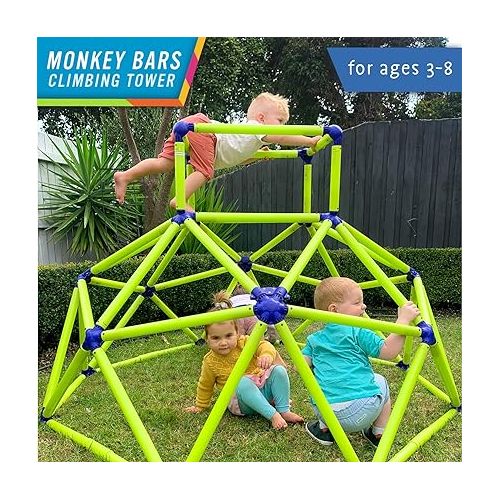  Eezy Peezy Monkey Bars Climbing Tower - Active Outdoor Fun for Kids Ages 3 to 6 Years Old, Green/Blue.