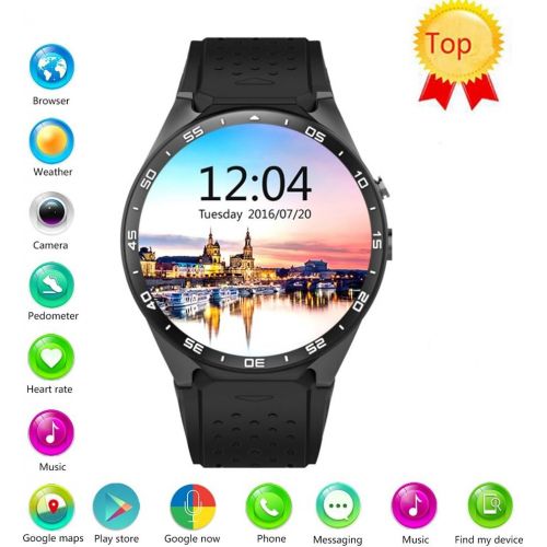  Efanr KW88 Round Bluetooth Smart Watch Unlocked Android 5.1 Wrist Phone Nano SIM 3G WIFI 2.0MP Camera Touchscreen Smartwatch Call Heart Rate Monitor Pedometer for Android Samsung I