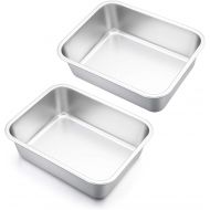 [아마존베스트]Lasagna Pan Set of 2, E-far Rectangular Deep Cake Baking Pans, Small Roaster Baking Dish Stainless Steel, 10x8x3.2 Inches, Non-Toxic & Heavy Duty, Dishwasher Safe