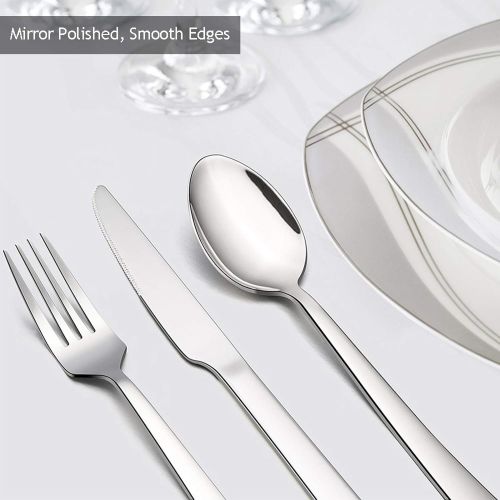  [아마존베스트]20-Piece Silverware Set, E-far Stainless Steel Flatware Set Service for 4, Modern Tableware Cutlery Set includes Forks, Spoons, Knives, Square Edge & Mirror Finish, Dishwasher Safe