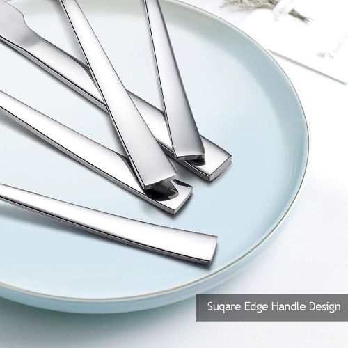  [아마존베스트]20-Piece Silverware Set, E-far Stainless Steel Flatware Set Service for 4, Modern Tableware Cutlery Set includes Forks, Spoons, Knives, Square Edge & Mirror Finish, Dishwasher Safe