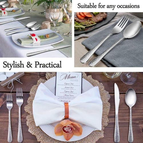  [아마존베스트]Hammered Silverware Set for 4, E-far 20-Piece Stainless Steel Flatware Cutlery Set, Includes Knives, Forks, Spoons, Modern Design & Mirror Polished - Dishwasher Safe