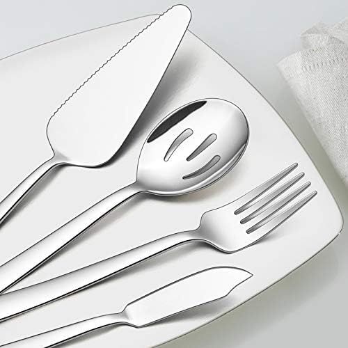  [아마존베스트]5-Piece Serving Utensils, E-far Stainless Steel Square Edge Hostess Serving Set for Buffet Party Kitchen Restaurant, Mirror Finished & Dishwasher Safe