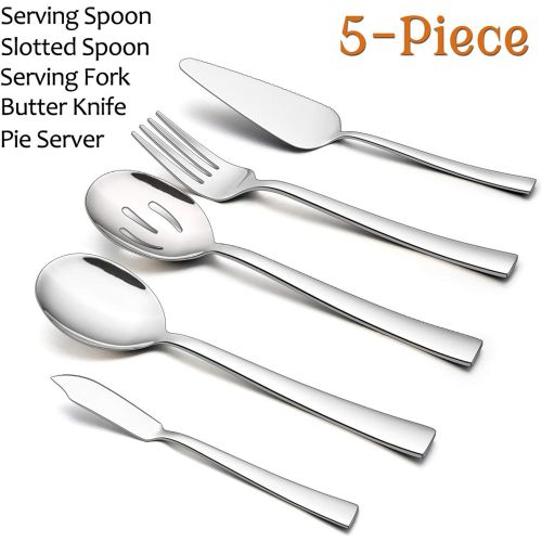  [아마존베스트]5-Piece Serving Utensils, E-far Stainless Steel Square Edge Hostess Serving Set for Buffet Party Kitchen Restaurant, Mirror Finished & Dishwasher Safe