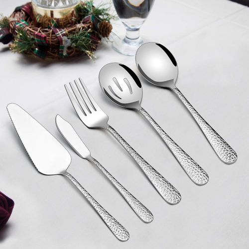  [아마존베스트]Hammered Serving Utensils, E-far 5-Piece Stainless Steel Hostess Serving Set for Buffet Party Kitchen Restaurant, Mirror Finished & Dishwasher Safe