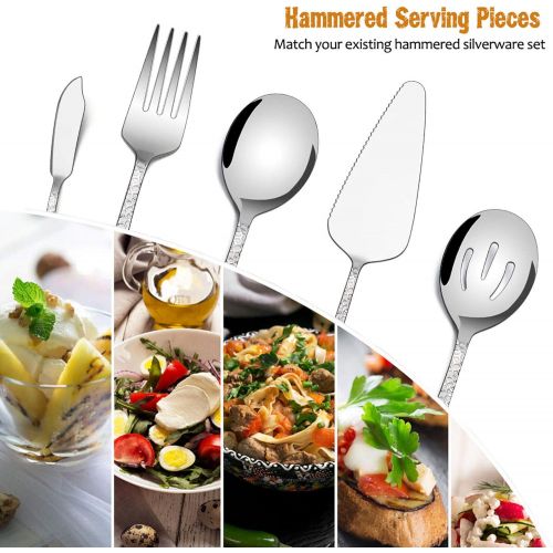  [아마존베스트]Hammered Serving Utensils, E-far 5-Piece Stainless Steel Hostess Serving Set for Buffet Party Kitchen Restaurant, Mirror Finished & Dishwasher Safe