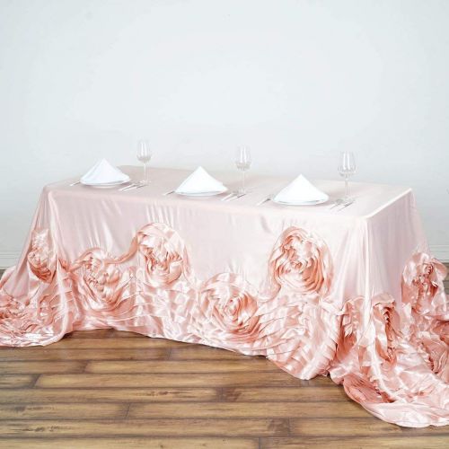  Efavormart.com Efavormart 90x156 Rose Gold/Blush Large Rosette Rectangle Tablecloth Lamour Satin Tablecover for Wedding Party Dining Birthday