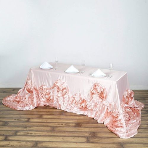  Efavormart.com Efavormart 90x156 Rose Gold/Blush Large Rosette Rectangle Tablecloth Lamour Satin Tablecover for Wedding Party Dining Birthday