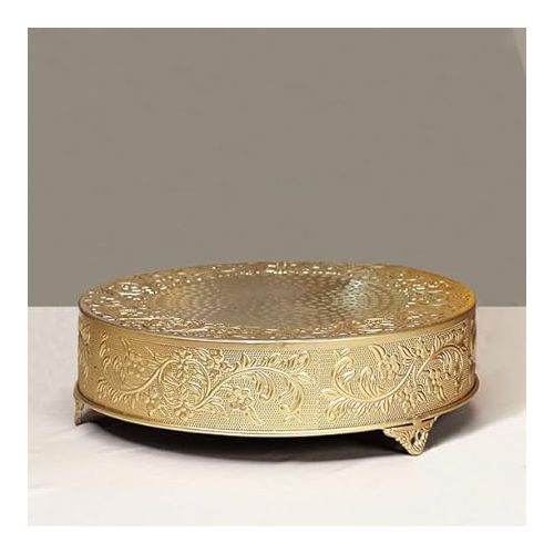  Efavormart 18 inch Gold Round Embossed Metal Cake Plateau Stand Riser Wedding Birthday Party Dessert Cake Pedestal Display Plate