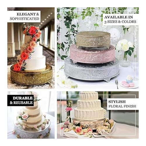  Efavormart 18 inch Gold Round Embossed Metal Cake Plateau Stand Riser Wedding Birthday Party Dessert Cake Pedestal Display Plate