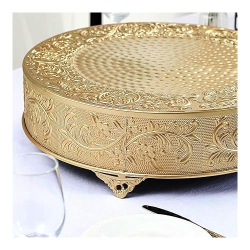  Efavormart 18 inch Gold Round Embossed Metal Cake Plateau Stand Riser Wedding Birthday Party Dessert Cake Pedestal Display Plate