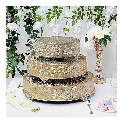  Efavormart 18 inch Gold Round Embossed Metal Cake Plateau Stand Riser Wedding Birthday Party Dessert Cake Pedestal Display Plate