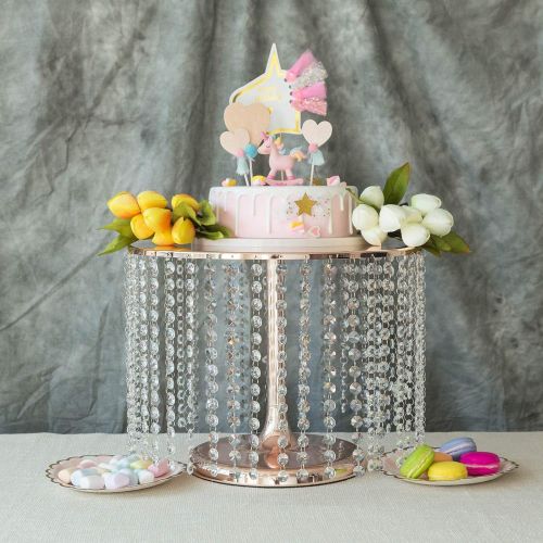  Efavormart.com Efavormart 15 Rose Gold Crystal Pendants Metal Chandelier Cake Stand Dessert Display Plate - 12 Tall