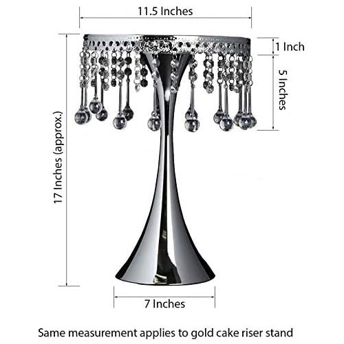  Efavormart.com Efavormart 17 Tall Silver Metallic Trumpet Cake Riser Centerpiece with Hanging Acrylic Crystal Chains Wedding Dessert Cake Stand