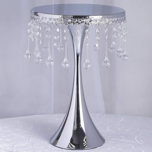  Efavormart.com Efavormart 17 Tall Silver Metallic Trumpet Cake Riser Centerpiece with Hanging Acrylic Crystal Chains Wedding Dessert Cake Stand