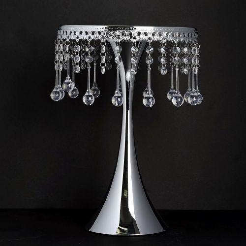  Efavormart.com Efavormart 17 Tall Silver Metallic Trumpet Cake Riser Centerpiece with Hanging Acrylic Crystal Chains Wedding Dessert Cake Stand
