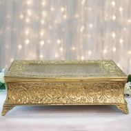 Efavormart.com Efavormart 18” Gold Square Embossed Metal Cake Plateau Stand Riser Wedding Birthday Party Dessert Cake Pedestal Display Plate