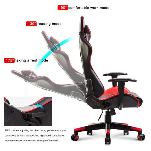  Eficentline Gaming Chair High-Back Executive Office Chair Ergonomic Design PU Leather Computer Chair(red)