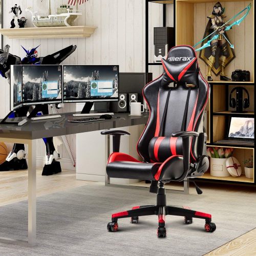  Eficentline Gaming Chair High-Back Executive Office Chair Ergonomic Design PU Leather Computer Chair(red)