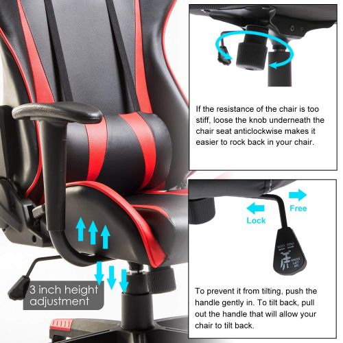  Eficentline Gaming Chair High-Back Executive Office Chair Ergonomic Design PU Leather Computer Chair(red)