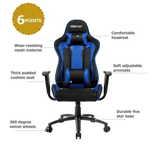  Eficentline Gaming Chair Racing Style Swivel Executive Office Chair High Back Adjustable Mesh Computer Chair with Headrest and Lumbar Support(Blue/Black)