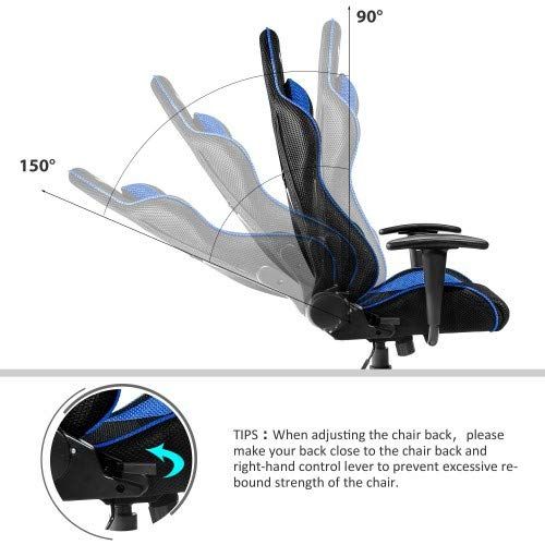  Eficentline Gaming Chair Racing Style Swivel Executive Office Chair High Back Adjustable Mesh Computer Chair with Headrest and Lumbar Support(Blue/Black)