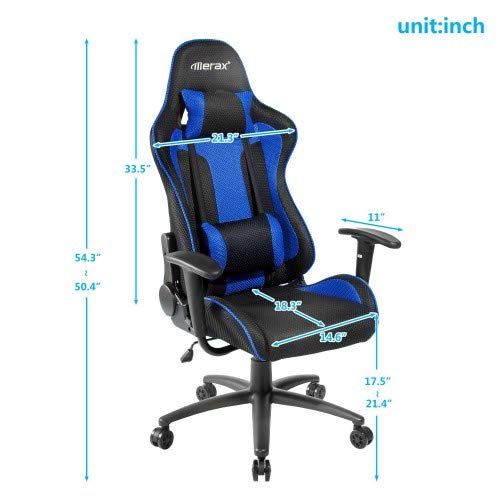  Eficentline Gaming Chair Racing Style Swivel Executive Office Chair High Back Adjustable Mesh Computer Chair with Headrest and Lumbar Support(Blue/Black)