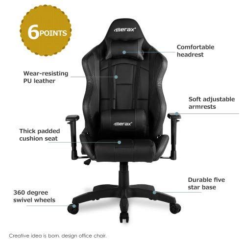  Eficentline Case of 5, Gaming Chair Racing Style High Back Ergonomic Executive Office Swivel Computer Chair Height Adjustable Task Chair Reclining with Lumbar Support and Headrest