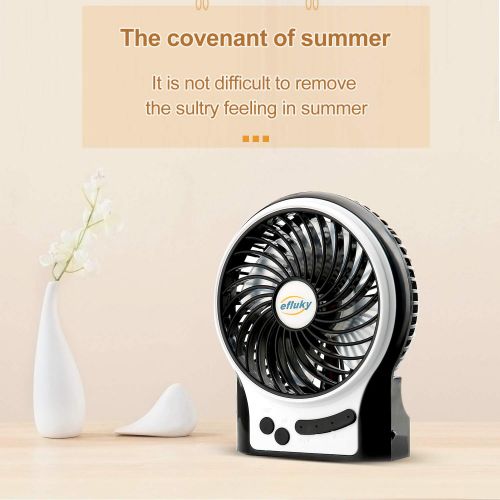  efluky 3 Speeds Mini Desk Fan, Rechargeable Battery Operated Fan with LED Light and 2200mAh Battery, Portable USB Fan Quiet for Home, Office, Travel, Camping, Outdoor, Indoor Fan,