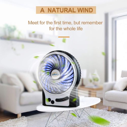  efluky 3 Speeds Mini Desk Fan, Rechargeable Battery Operated Fan with LED Light and 2200mAh Battery, Portable USB Fan Quiet for Home, Office, Travel, Camping, Outdoor, Indoor Fan,