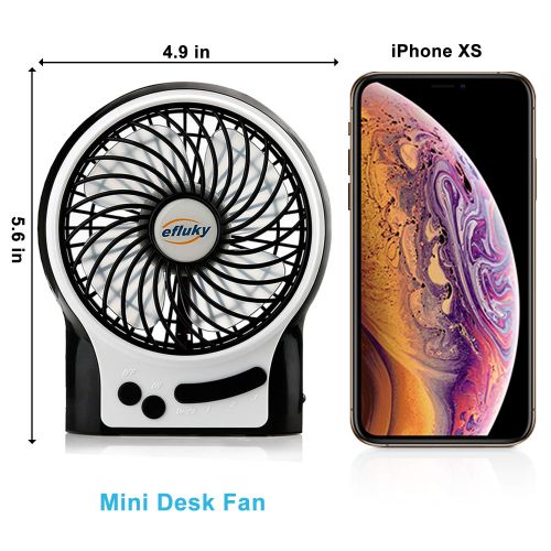  efluky 3 Speeds Mini Desk Fan, Rechargeable Battery Operated Fan with LED Light and 2200mAh Battery, Portable USB Fan Quiet for Home, Office, Travel, Camping, Outdoor, Indoor Fan,