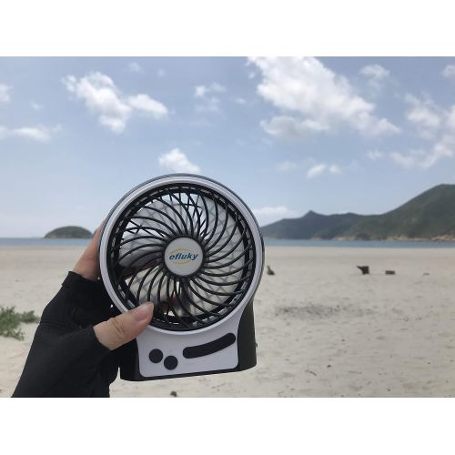  efluky 3 Speeds Mini Desk Fan, Rechargeable Battery Operated Fan with LED Light and 2200mAh Battery, Portable USB Fan Quiet for Home, Office, Travel, Camping, Outdoor, Indoor Fan,